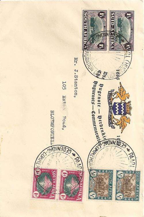 1939 Huguenot FDC with official Huguenot cds to Bloemfontein