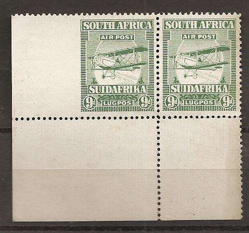 1925 Air 9d Green with RARE variety imperf left margin very fine unused SACC 28 Cat R3500