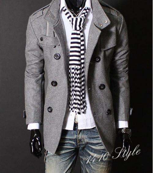 Designer Double Breasted Men's Formal Coat - Grey or Black