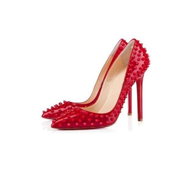 Retro Rivet Detail Pointed Toe Pump Stiletto RED - Size 3,4,5,6