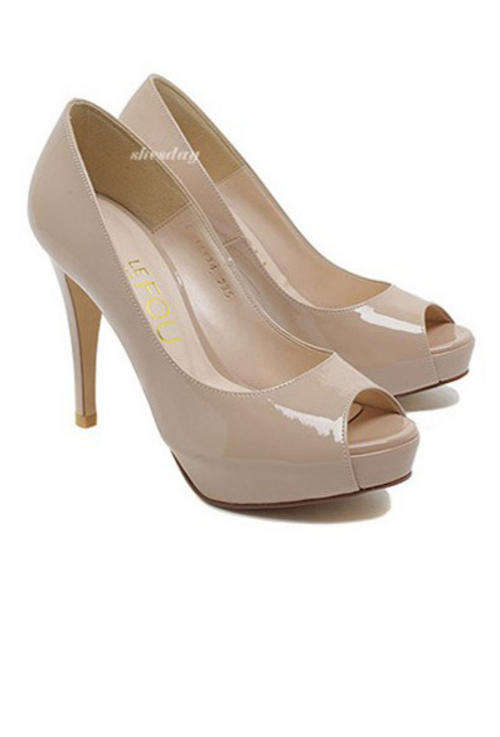 !! BEIGE PEEP-TOE STILETTO PUMPS!!! Patent Leather(size 3-6)