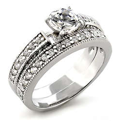 Round Clear CZ Wedding Ring Set - Size 7