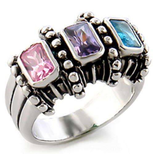 Antique Style Multicolor CZ Ring - Size 7