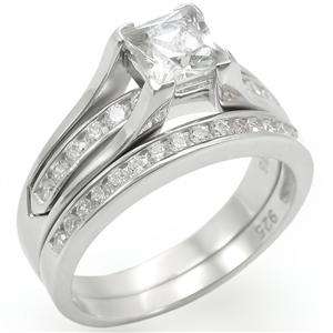 Clear CZ Sterling Silver Wedding Ring Set - Size 6