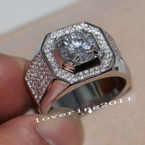 Classic Solitaire Men 8mm Diamonique 10KT White Gold Filled Wedding Ring Sz 9