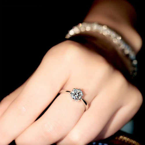 1ct Luxury Jewelry 925 Silver CZ Solitaire Band Women's Engagement Ring