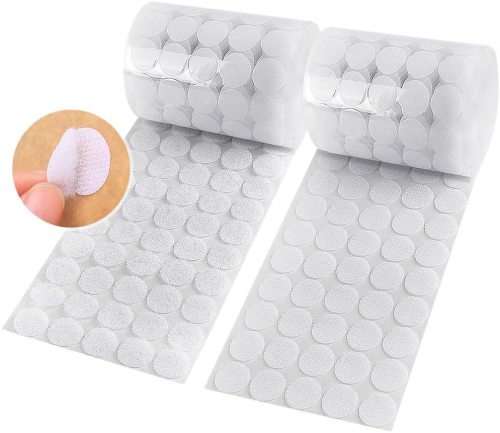 White Velcro Dots (self-adhesive hook and loop, 15mm, 500 sets)