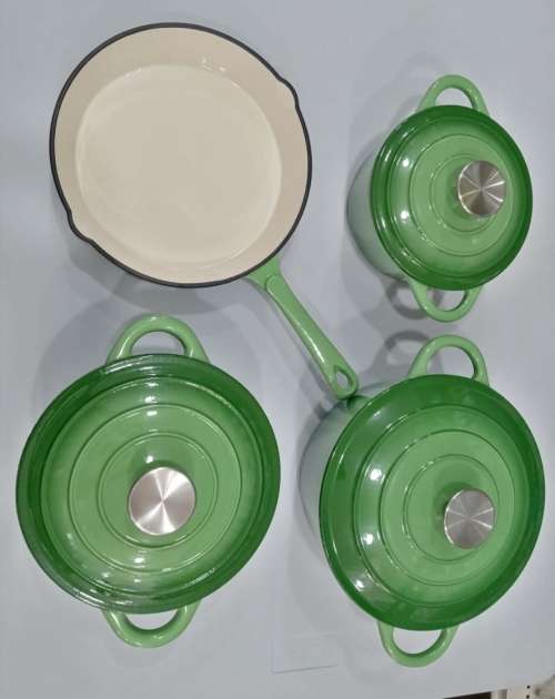 7 Piece Cast Iron Pot Set and 12 Piece Silicone Utensil Set
