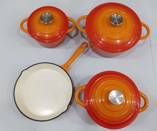 7 Piece Cast Iron Pot Set and 12 Piece Silicone Utensil Set