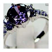 Amethyst ring, White Gold Filled