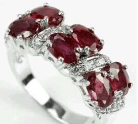 Natural Blood Red Ruby & White CZ Ring Size 6.25