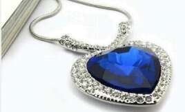 18K WHITE GOLD FILLED HEART SHAPE BLUE NECKLACE
