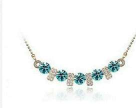 18K WHITE GOLD PLATED CZ LIGHT BLUE NECKLACE