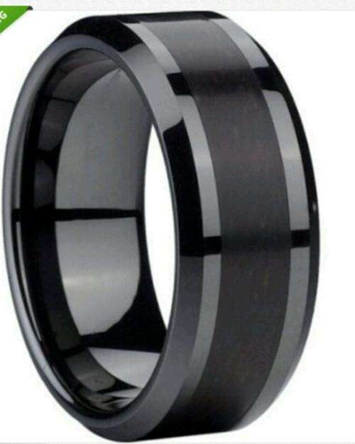 Mens 8 mm Tungsten Wedding Ring Band With Wood Inlay    size 12 , 10