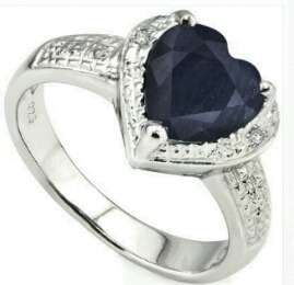 Genuine 1.83 CT Sapphire & 2 Pcs White Diamond Sterling Silver Ring with Platinum Coatt.