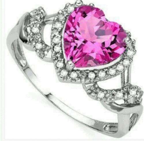Spectacular 2.5 CT Pink Topaz & 2 Pcs White Diamond Sterling Silver Ring with Platinum Coat.