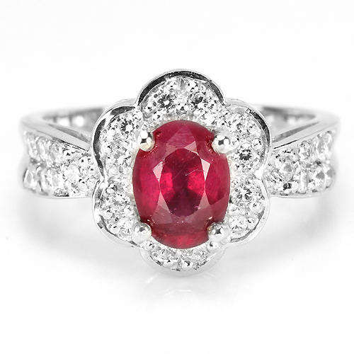 Genuine Blood Red Ruby & White CZ Ring Size 6.25