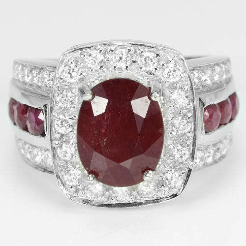 Natural Blood Red Ruby & White CZ Ring Size 6.75