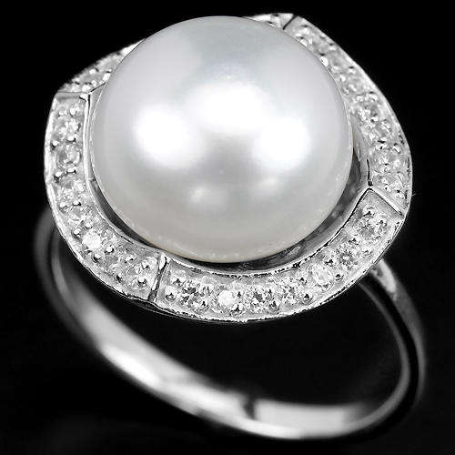 Natural AAA White Pearl 925 Silver Ring size: 9
