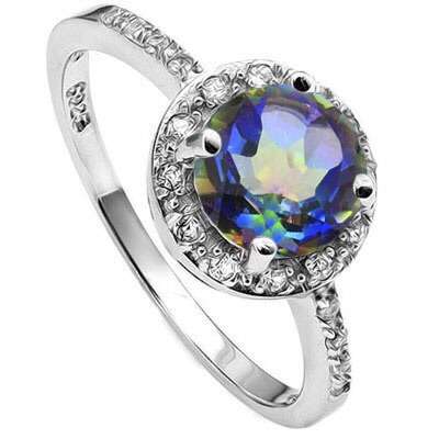Lovely 1.222 CT Ocean Mystic Gemstone Sterling Silver Ring with Platinum Coat.    size 7
