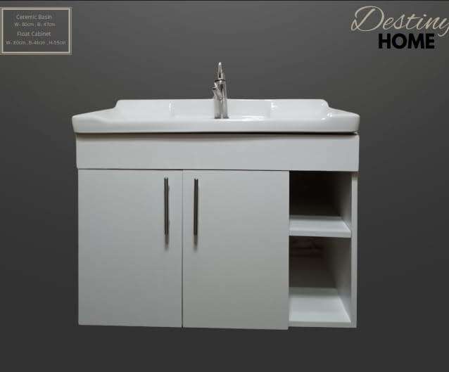Floating  2 Door + Shelfs Bathroom Vanity 80cm -  Cabinet & Basin