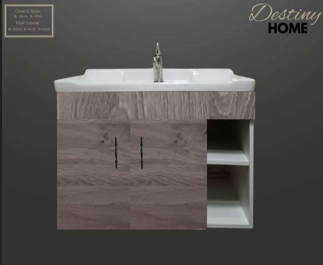 Floating  2 Door + Shelfs Bathroom Vanity 80cm -  Cabinet & Basin