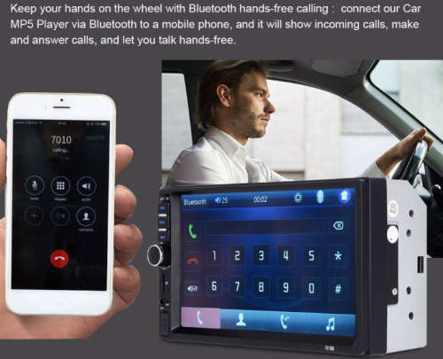 7"inch Touch Screen Stereo Bluetooth 12V 2 Din FM ISO Power Aux Input Auto MP5 Player SD US