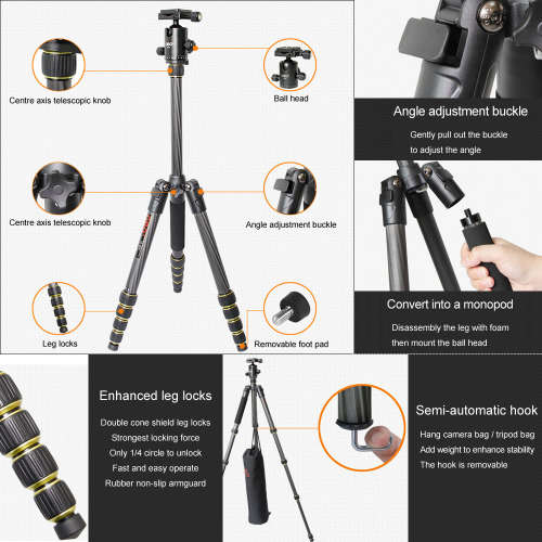 Carbon Fiber Travel Tripod with Ball Head OBO TS360C. Local stock.
