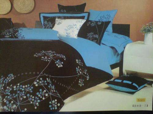 6 Piece - Double Bed - Black & Blue with flowers