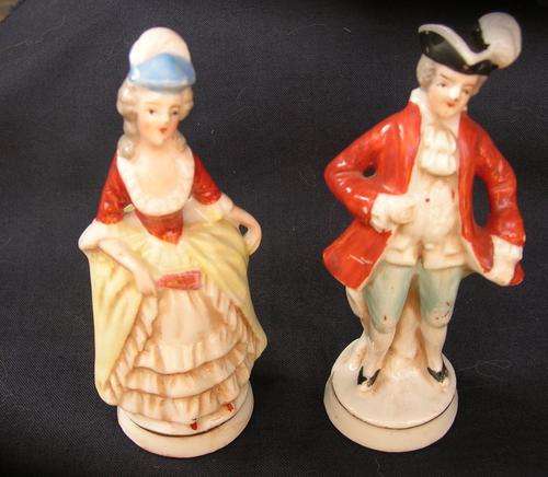 Vintage salt and pepper shakers. Victorian ceramic Figurines