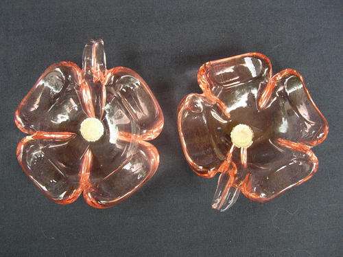 A Pair of  Murano Cesare Toso Pink flower Ornaments Ashtrays  7cm's across condition very good