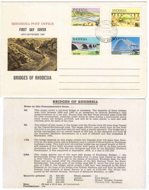 Rhodesia FDC Bridges Of Rhodesia, 18 September 1969, see scans for details