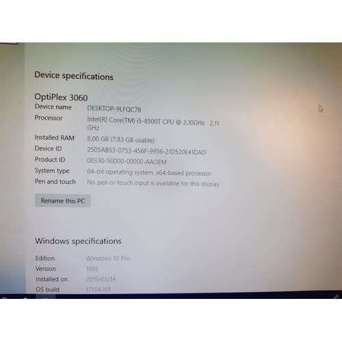 Like New Dell Optiplex 3060 Core i5-8500T Micro Form Factor Desktop PC - 8GB, 256GB - Very Compact