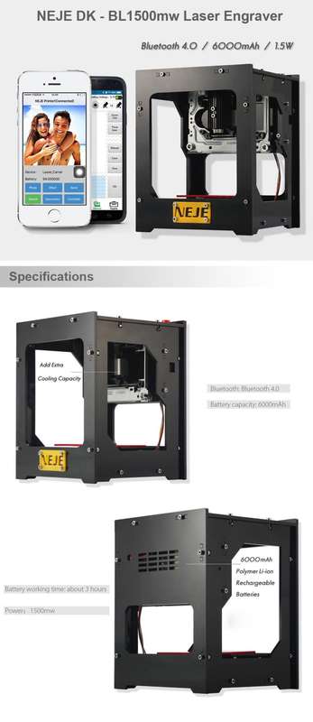 NEJE DK - BL1500mw Laser Engraver Cutter Engraving Carving Machine Printer
