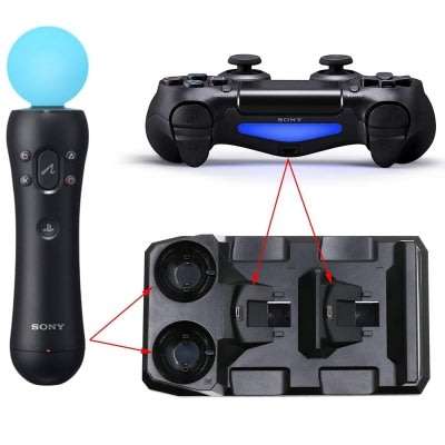 4 in1 Controller Charger Dock Station Stand For Playstation PS4 PSVR VR Move