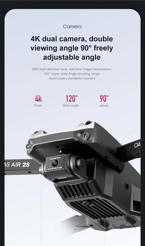 OAS air 2S Z608 4K HD Dual Camera RC Quadcopter Drone + 3 Battery