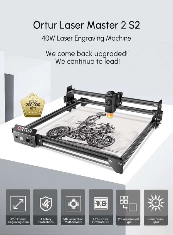 ORTUR Laser Master 2 S2 LU2-10W Upgrade 40W Laser Engraver Cutting Laser Engraving Machine