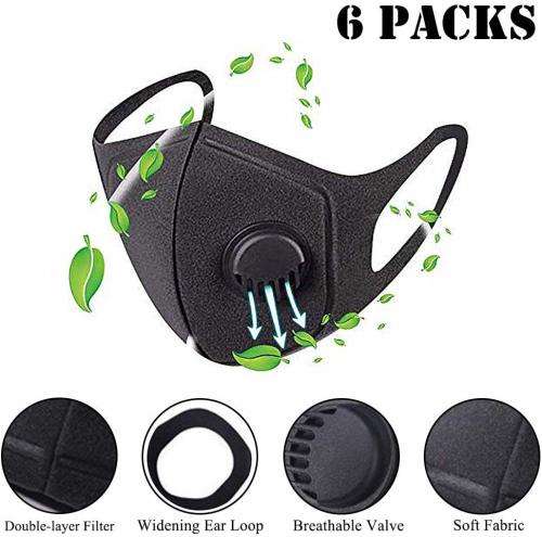 6 PACK NANOMATERIAL  WASHABLE FACE  WITH  DUAL RESPIRATOR VALVE