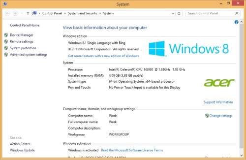 ACER ASPIRE E15 **Quad Core Intel Celeron N2930 **4GB DDR3 **HD GRAPHICS **500GB HDD