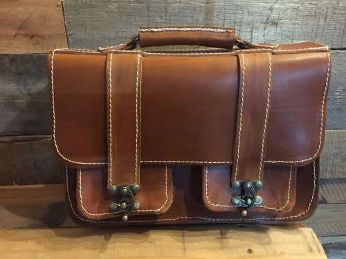 **Genuine Leather** 2 Division Bag with buckles