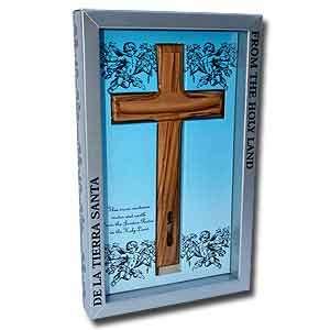Olive Wood Cross - With soil from Bethlehem and water from the Jordan River embedded in cross.
