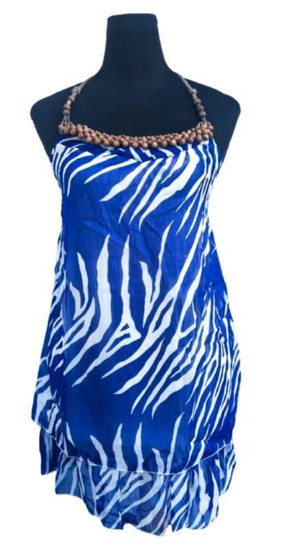 Blue and White Summer Dress with Beading (Size M)