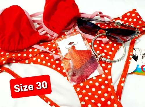 BEACH GLAM KITRoxy Red 2pc Bikini Set with Fashion Accessories (Size 30)