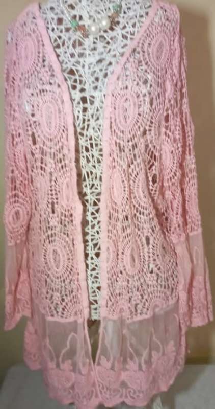 Peach Lace Kimono (Free Size)