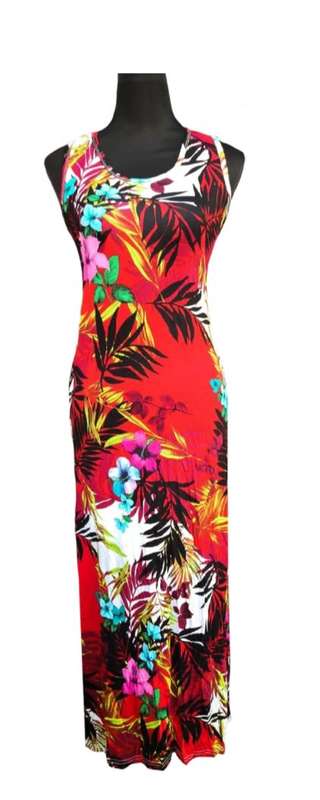 Ladies Red Floral Maxi Dress (M)