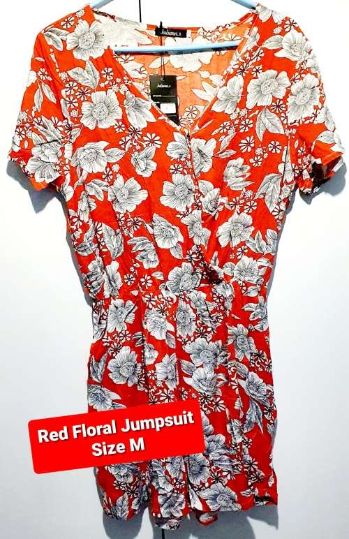 Ladies Red Floral Short Jumpsuit (M)