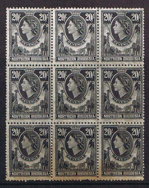 Northern Rhodesia - QEII 20/ Revenue - Block of 9