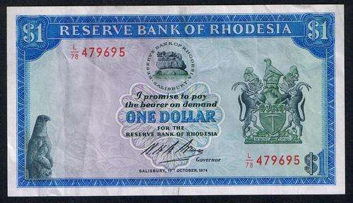 Rhodesia  - 1974 -  1 Dollar  -  Pick 30b  -  VF
