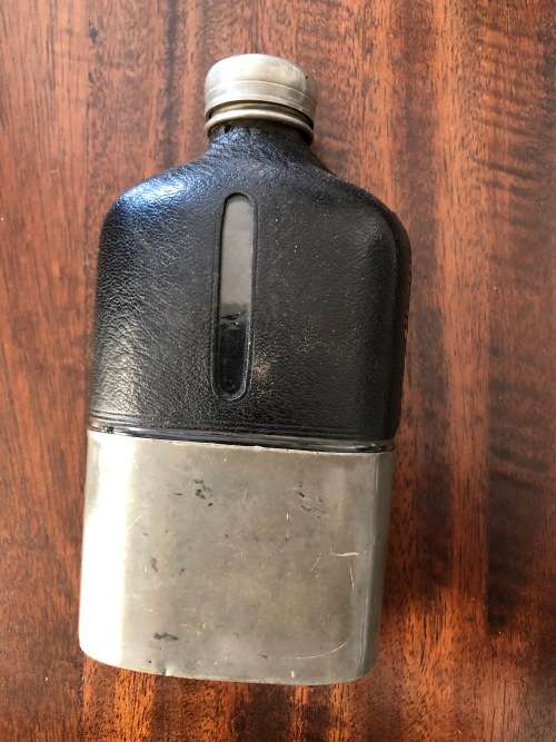 Vintage hip flask, pewter and glass - 100%