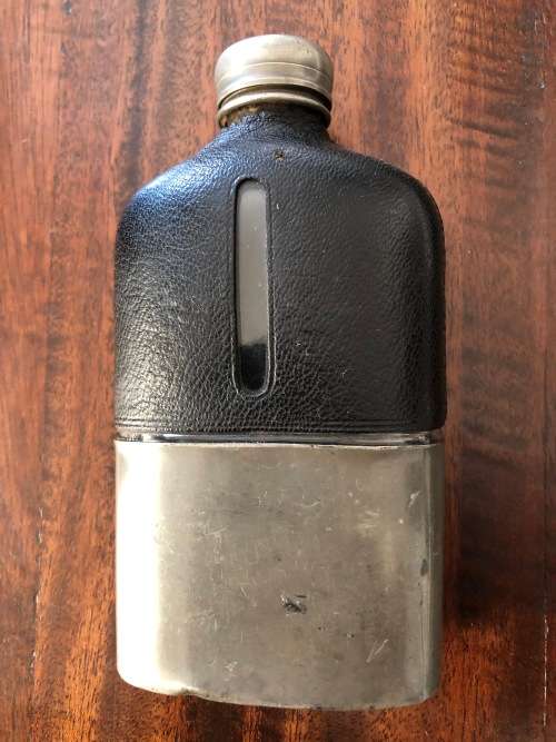Vintage hip flask, pewter and glass - 100%